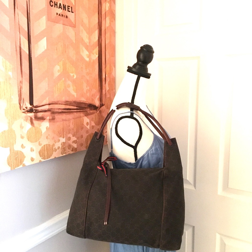 Authentic Gucci brown monogram canvas shoulder bag